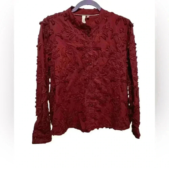 Pilcro Anthropologie The Whitney Textured Trapeze Red Button Down Blouse Size XS - Picture 2 of 5